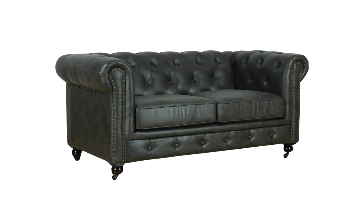 Monarch Chesterfield Leather Sofa (Charcoal)