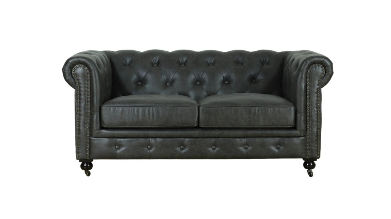 Monarch Chesterfield Leather Sofa (Charcoal)