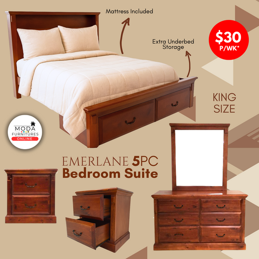 ✨ Timeless Elegance Meets Smart Storage – EMERLANE 5PC Bedroom Suite