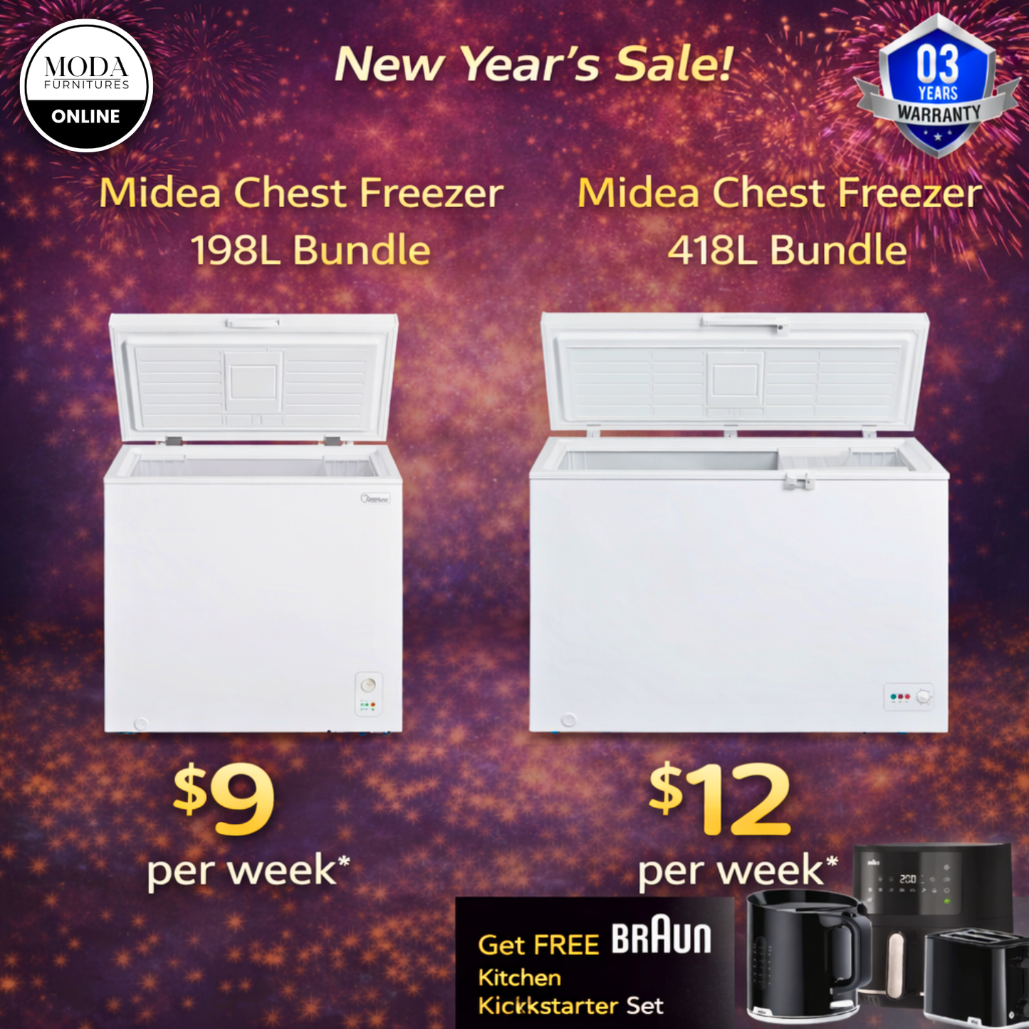🎆❄️ New Year’s Sale – Midea Chest Freezer Bundles ❄️🎆