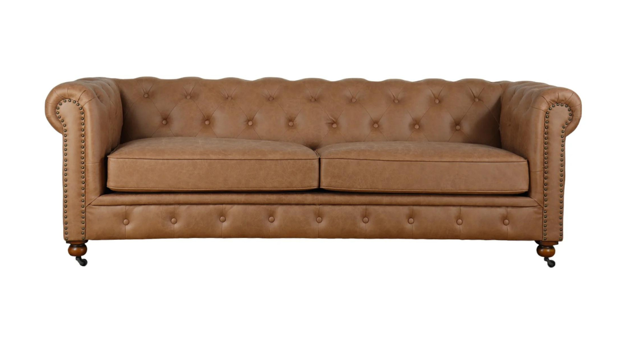 Monarch Chesterfield Leather Sofa (Putty)