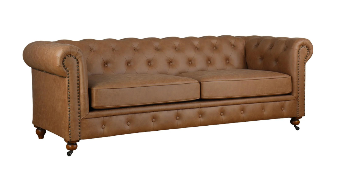 Monarch Chesterfield Leather Sofa (Putty)