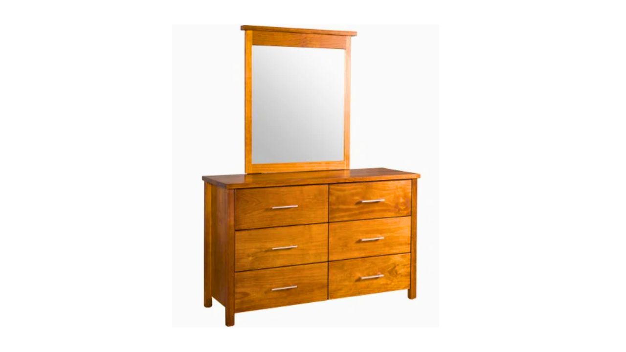 Nordic Dresser with Mirror 6 Drw (Warm Honey)