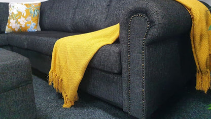 Compton Black Fabric Corner Sofa with Storage Ottoman (NZ Made)