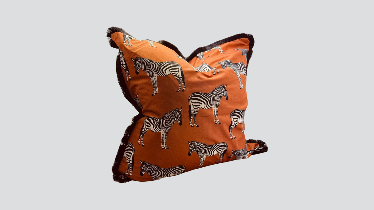 Zebra Print Cushion Cover - Orange Velvet