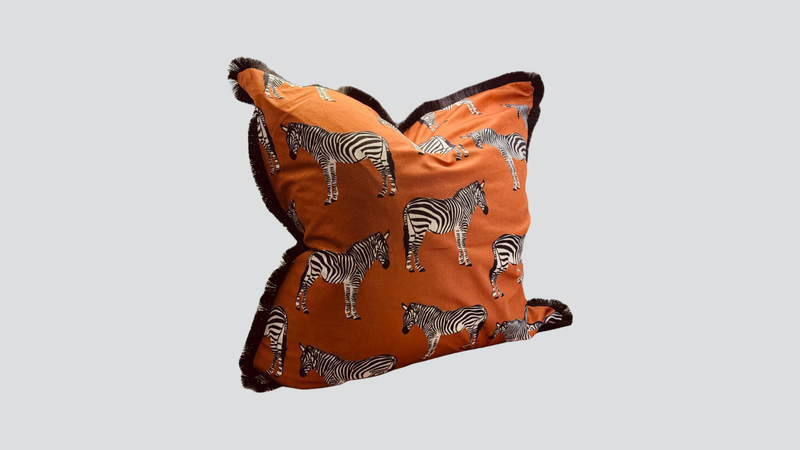 Zebra Print Cushion Cover - Orange Velvet