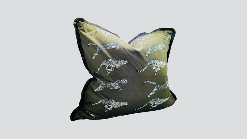 Leopard Printed Cushion Cover - Green Velvet