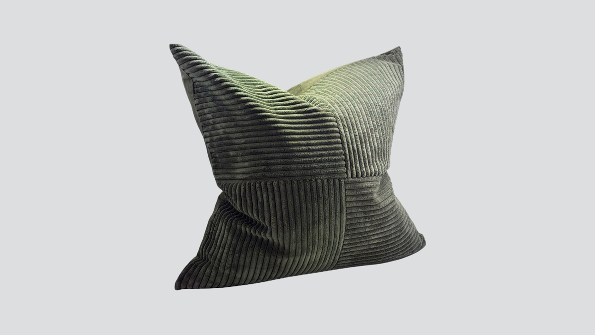 Patchwork cushion cover - green corduroy