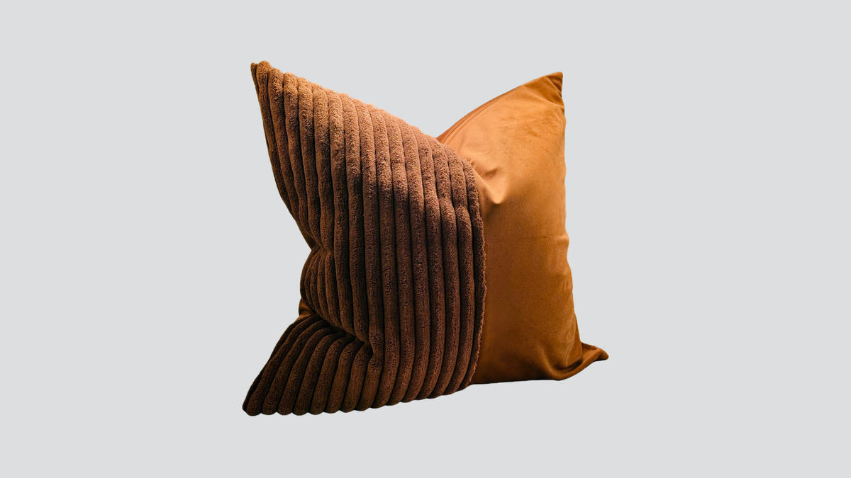 Patchwork cushion cover - orange corduroy velvet