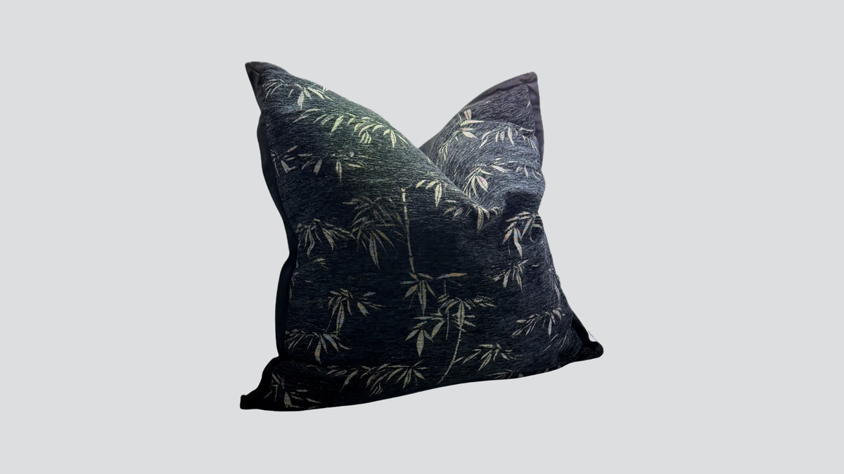Bamboo leaf cushion cover - black jacquard