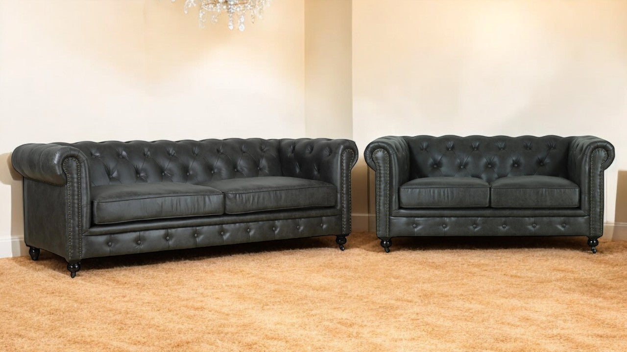 Monarch Chesterfield Leather Sofa (Charcoal)