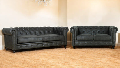 Monarch Chesterfield Leather Sofa (Charcoal)