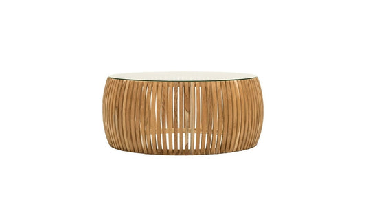 Crusoe Round Slatted Coffee Table - Natural