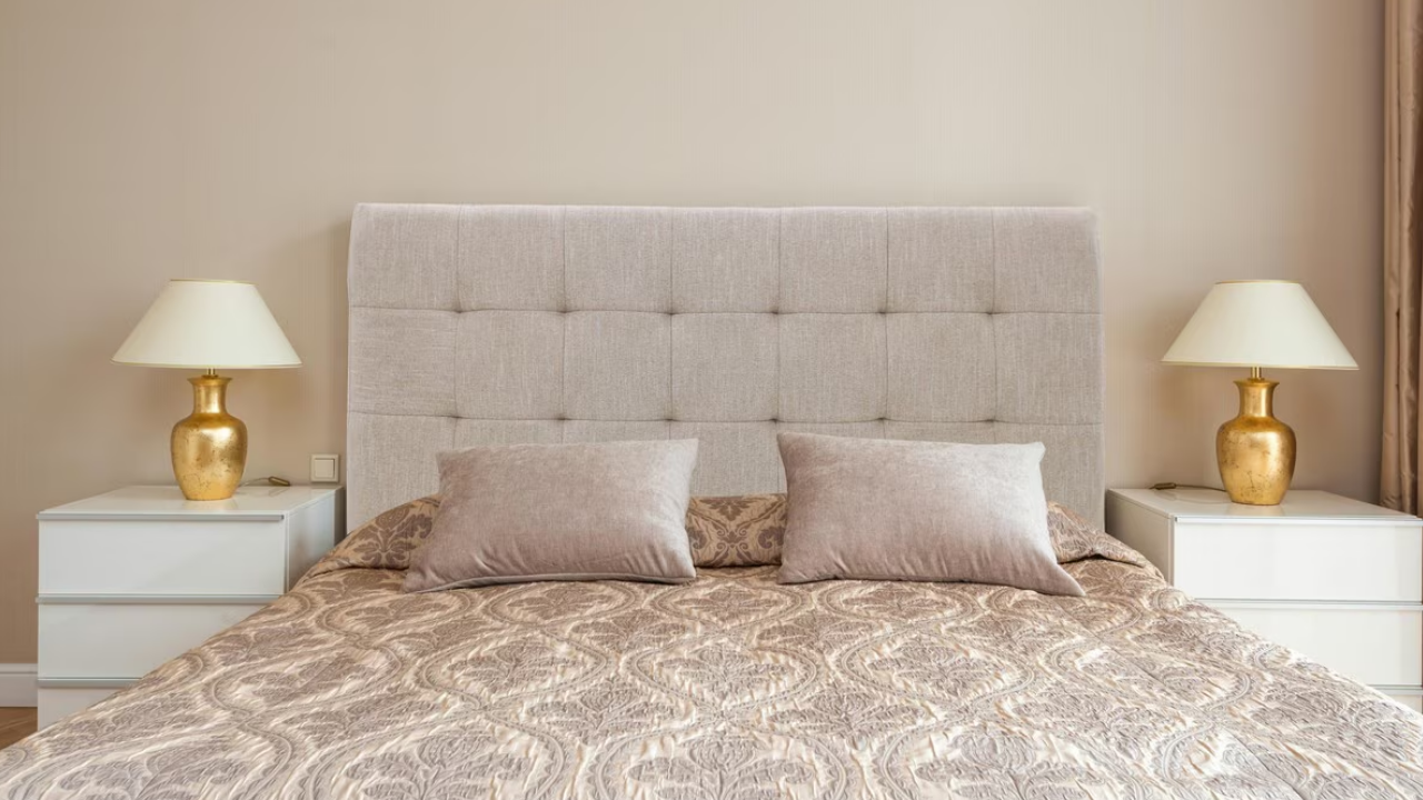 Crest Tufted Stitched Headboard (Fabric Taupe)