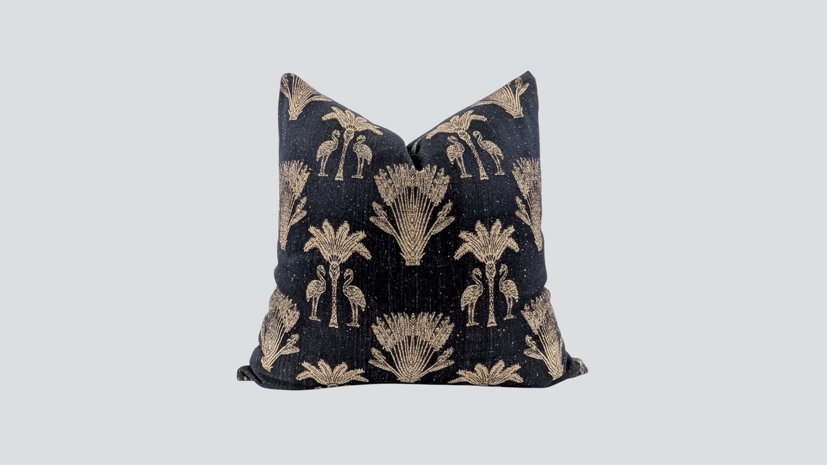 Cushion cover - palm flamingo black & gold