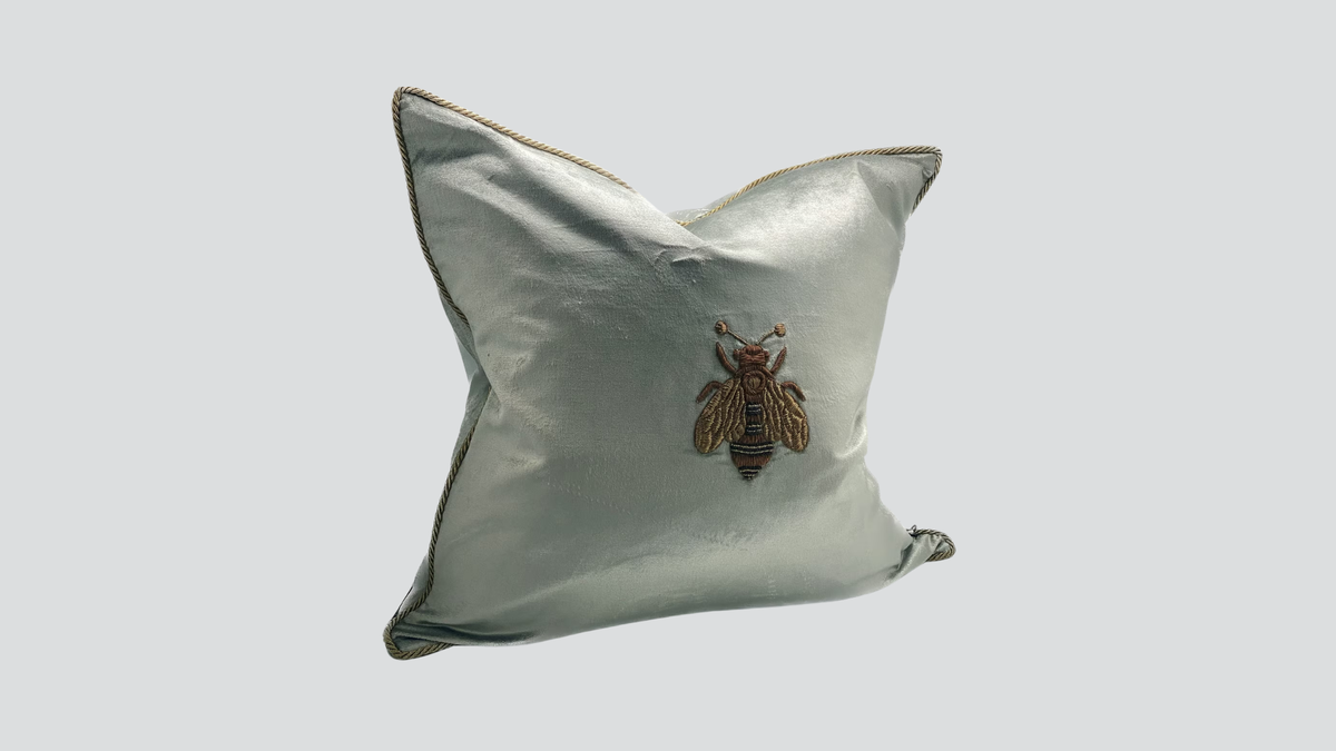 Cushion cover - hand embroidered - platinum / gold