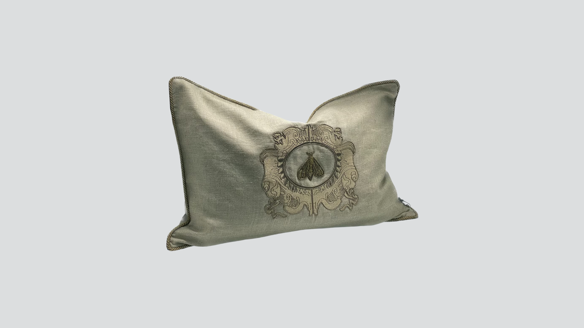 Cushion cover - hand embroidered - natural / gold