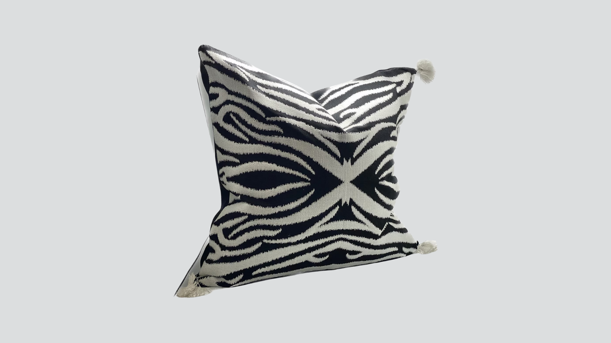 Cushion cover - hand embroidered - black / white