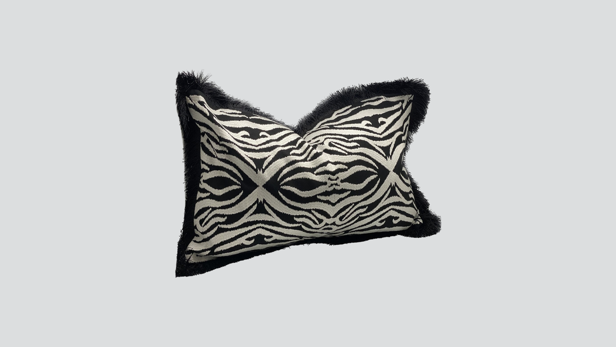 Cushion cover - hand embroidered - black / white