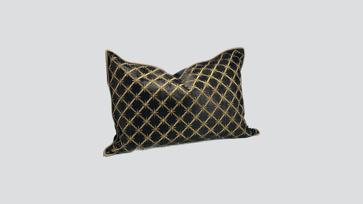 Cushion cover - hand embroidered - black / gold