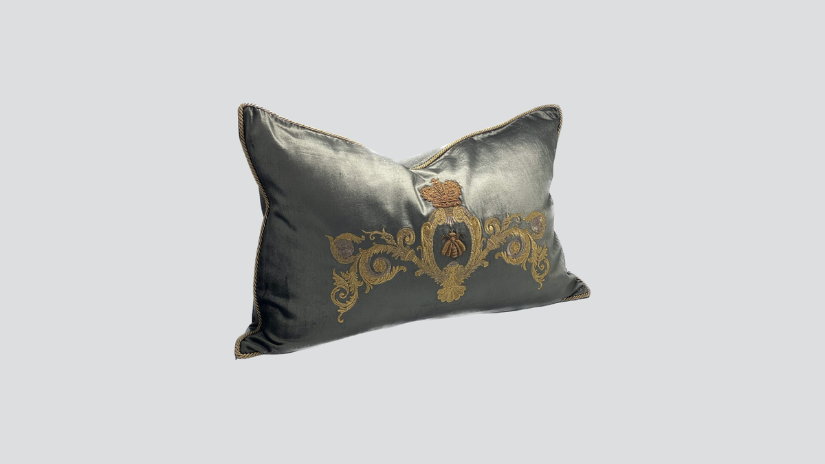Cushion cover - hand embroidered - charcoal / gold