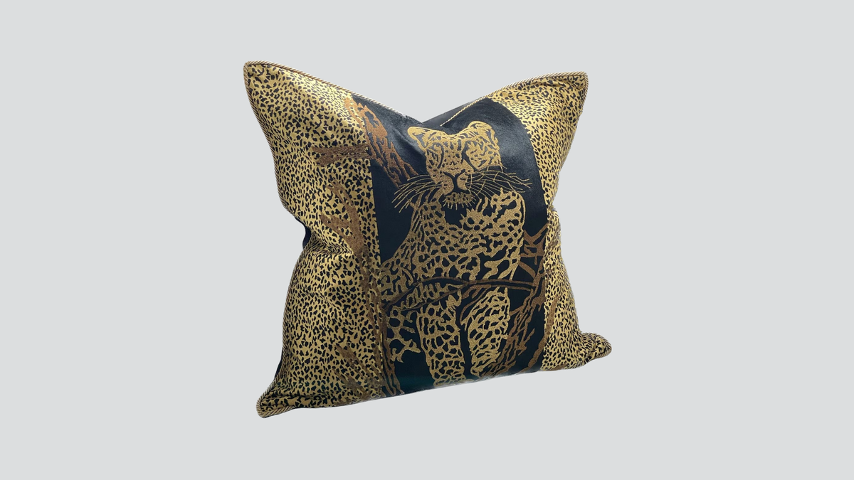 Cushion cover - hand embroidered - leopard / black