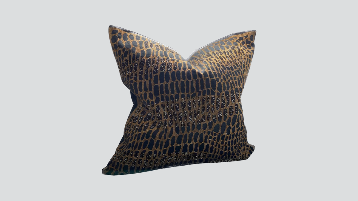 Cushion cover - hand embroidered - copper / black