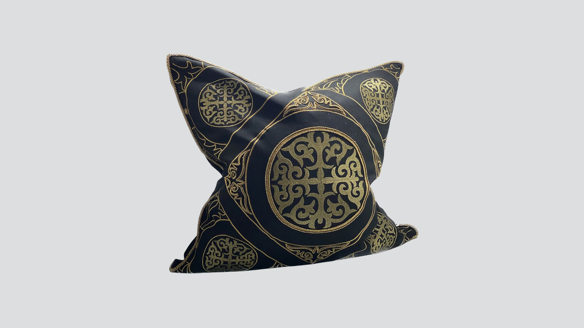 Cushion cover - hand embroidered - black / gold