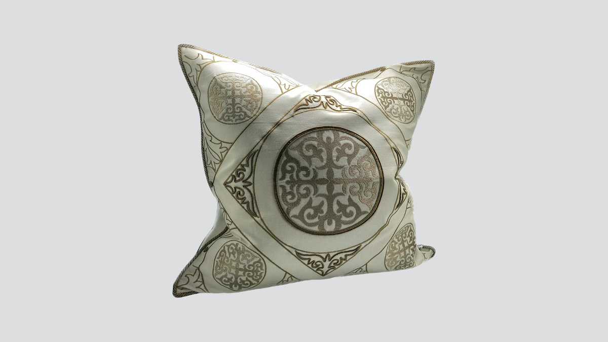 Cushion cover - hand embroidered - white / gold