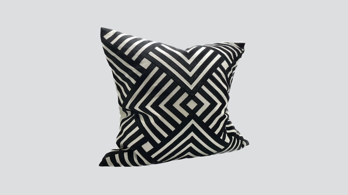 Cushion cover - hand embroidered - black / white
