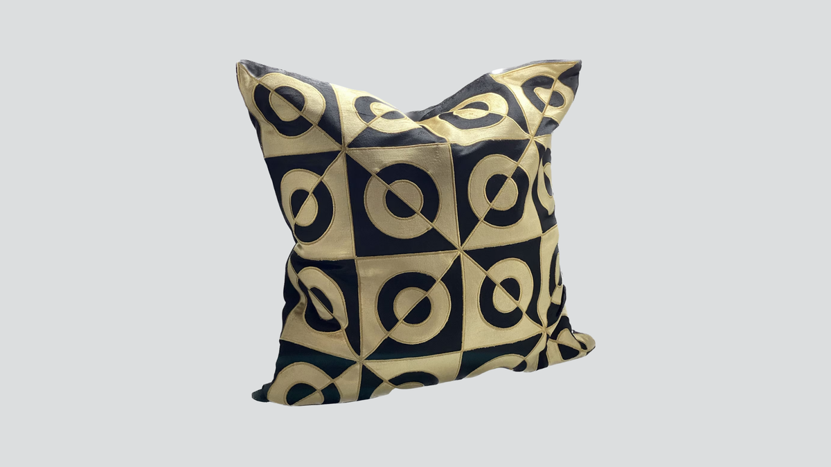 Cushion cover - hand embroidered - gold / black