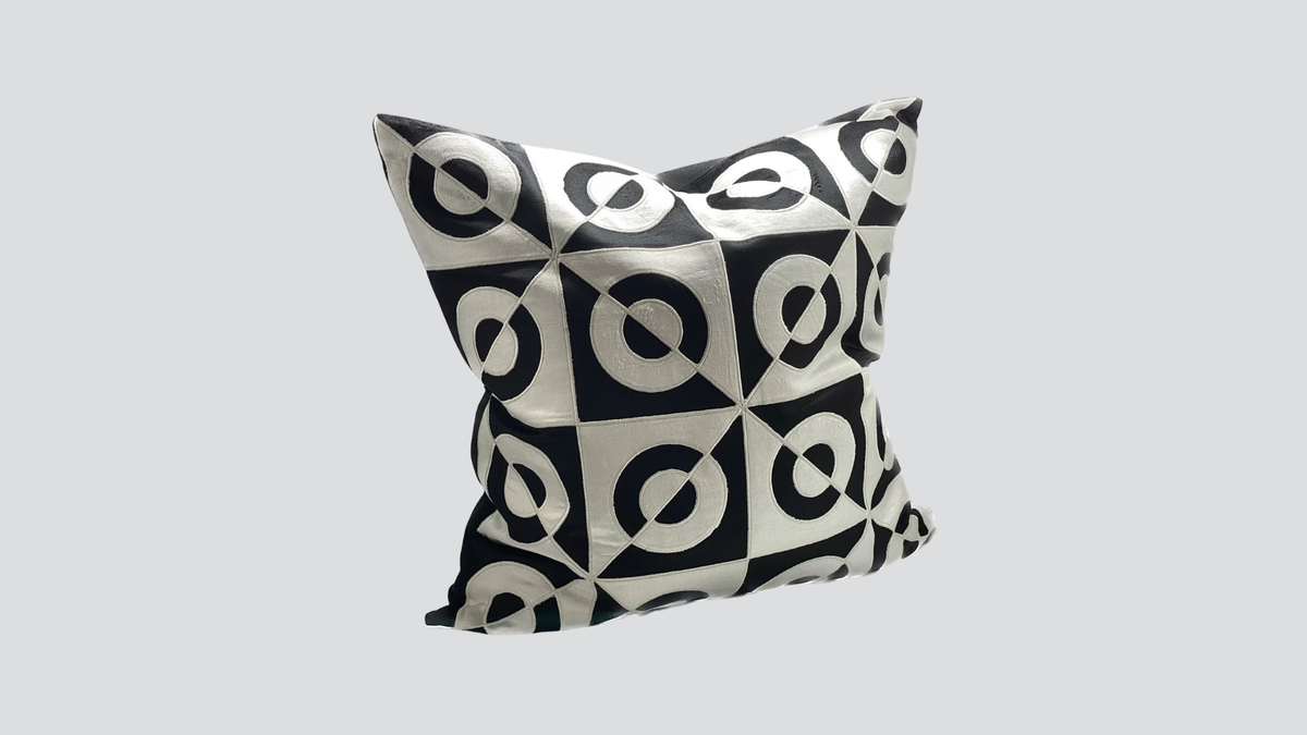 Cushion cover - hand embroidered - black / white