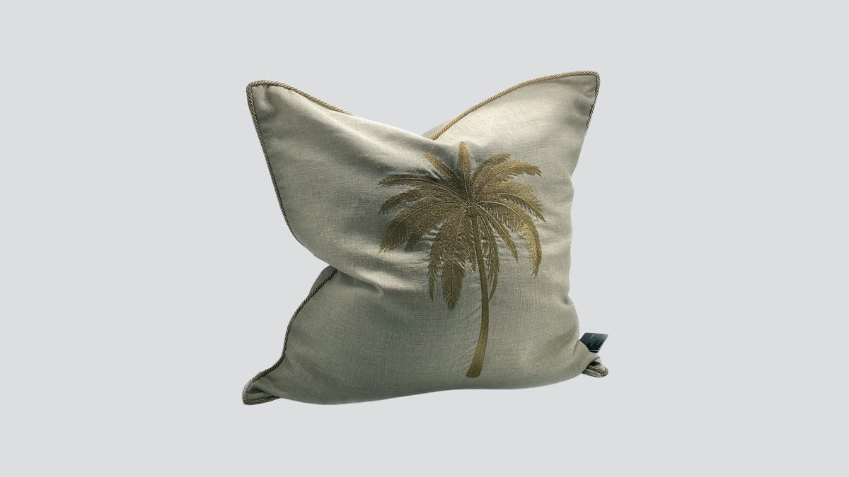 Cushion cover - hand embroidered - natural / gold