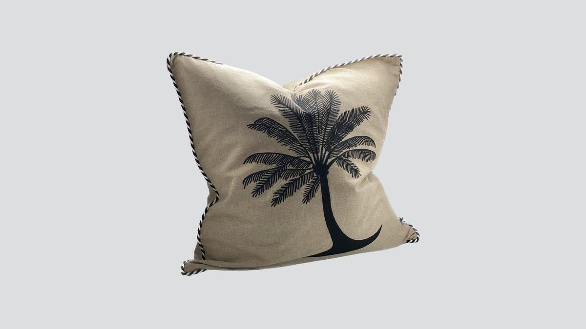 Cushion cover - hand embroidered - natural / black