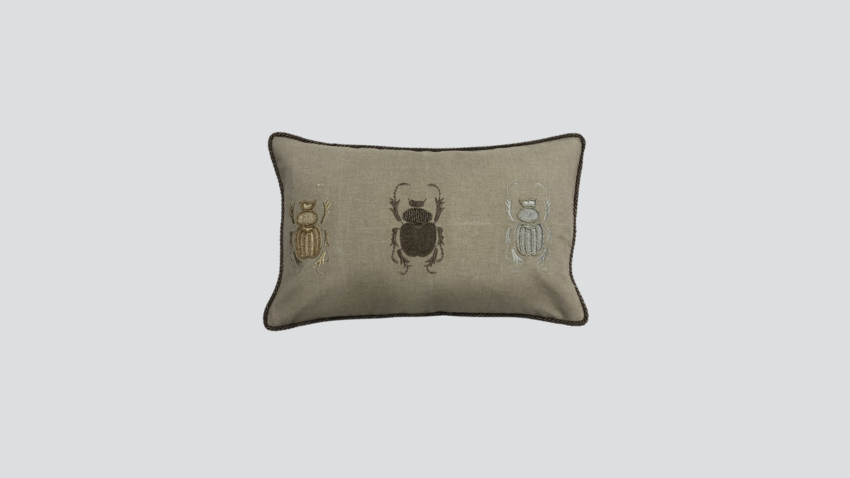 Cushion cover - hand embroidered - natural w/ bugs