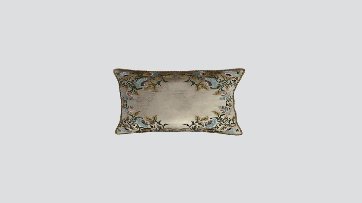 Cushion cover - hand embroidered - multi coloured w/ floral design