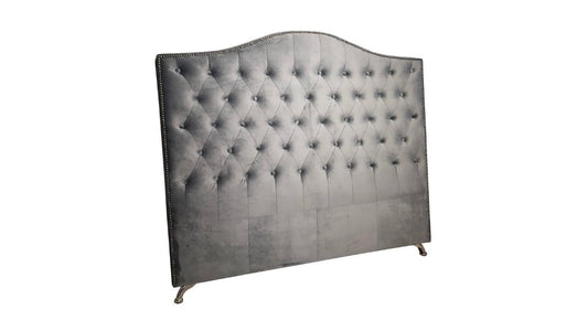 Emalyn Buttoned Headboard- Grey Velvet with studs (King)