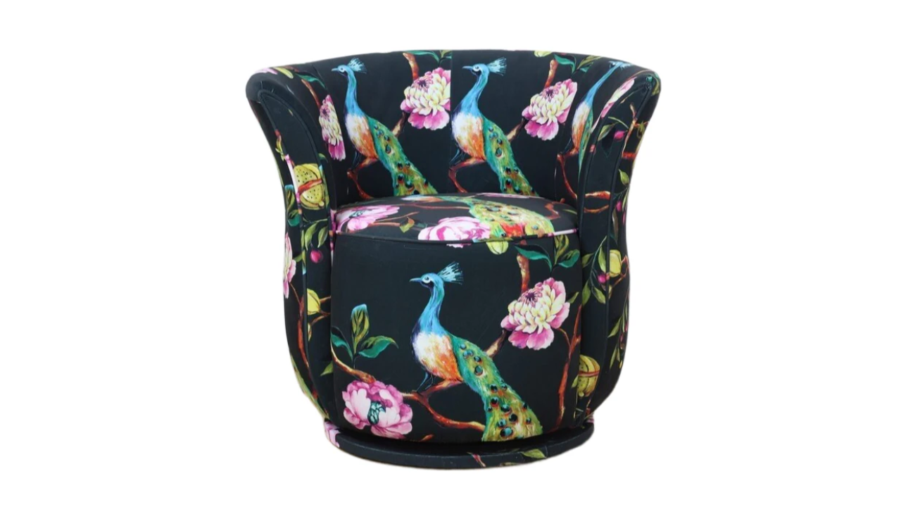 Peacock Patchwork Tub Swivel Chair (Black)