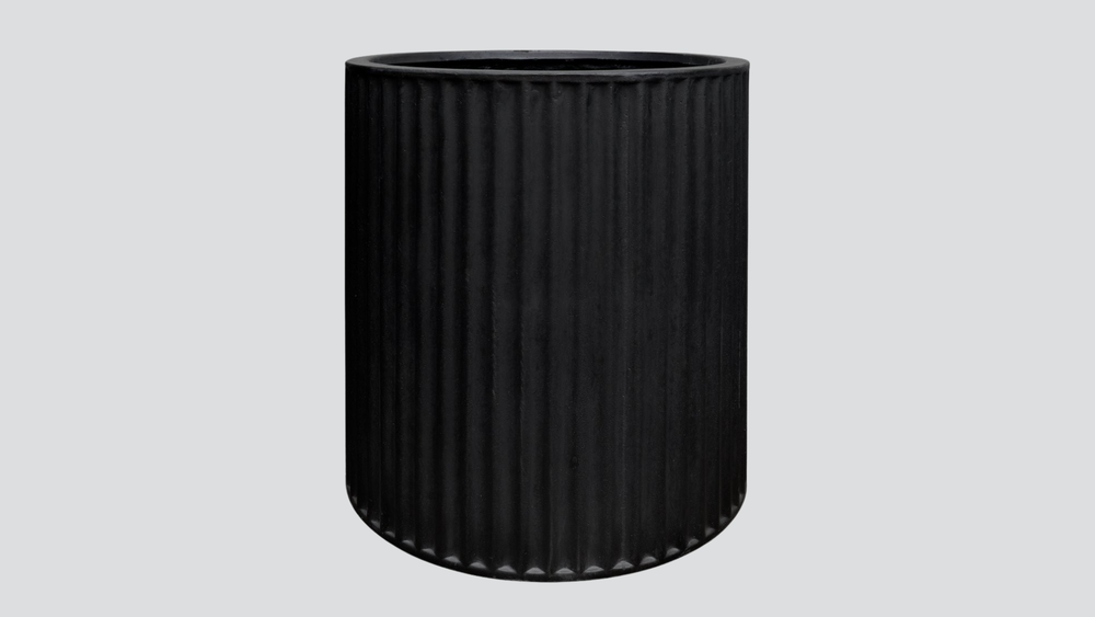 Piako Ribbed Cylinder Planter Small  - Black