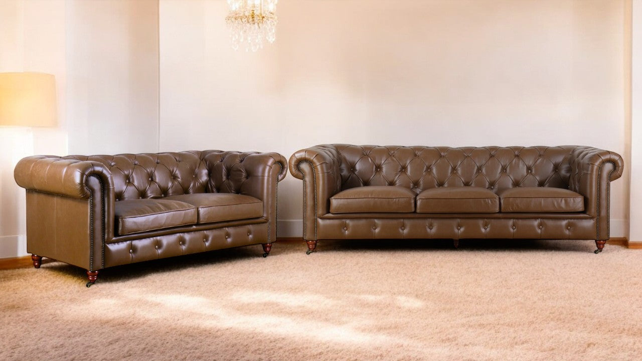 Kingston Chesterfield Leather Sofa (Putty)