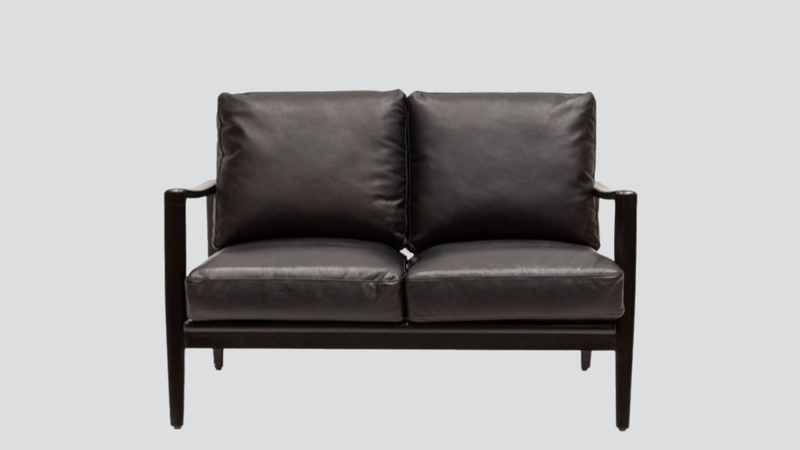 Reid 2 Seater Sofa - Black Leather, Black Frame