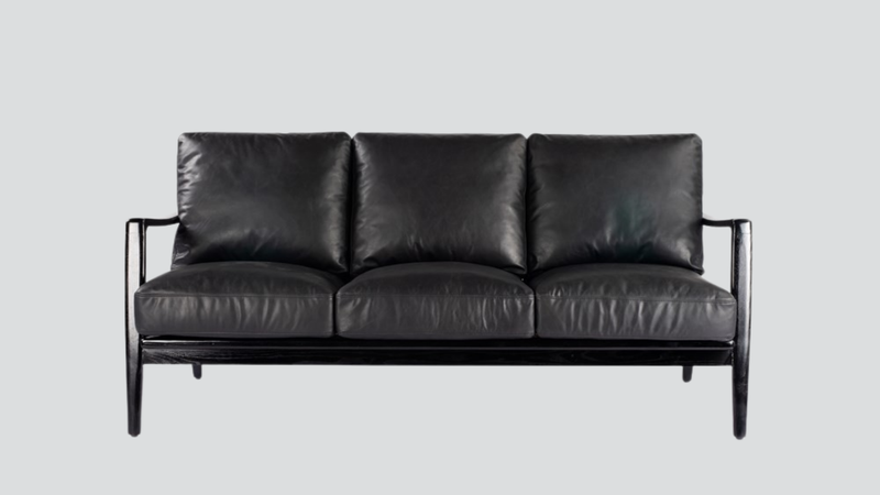 Reid 3 Seater Sofa - Black Leather - Black Frame