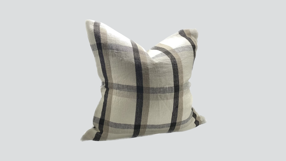 Linen cushion cover - ivory / natural / black