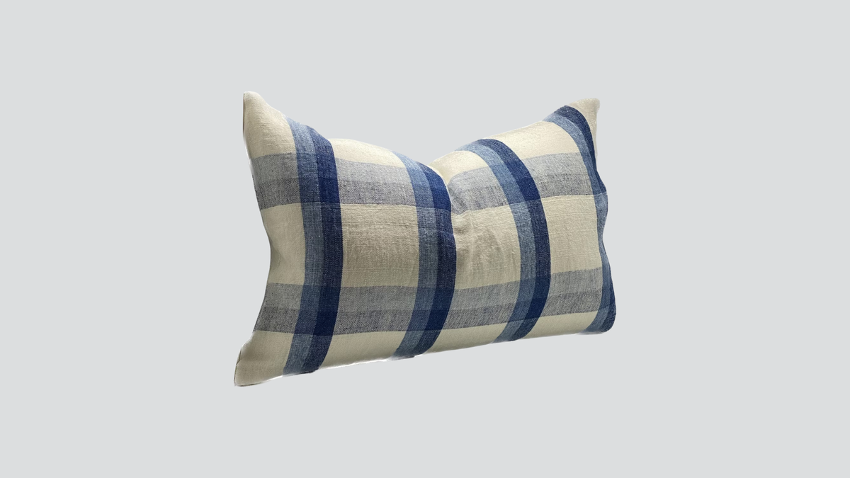Linen cushion cover - ivory / denim / blue