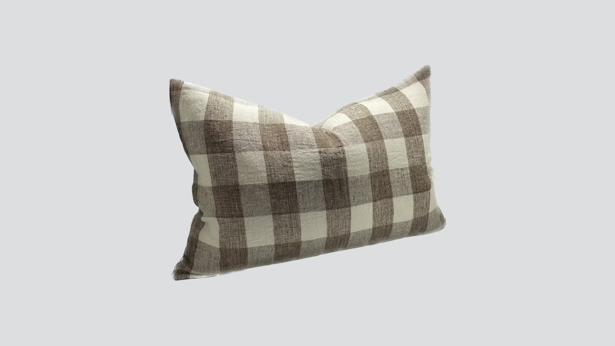 Linen cushion cover - ivory / brown