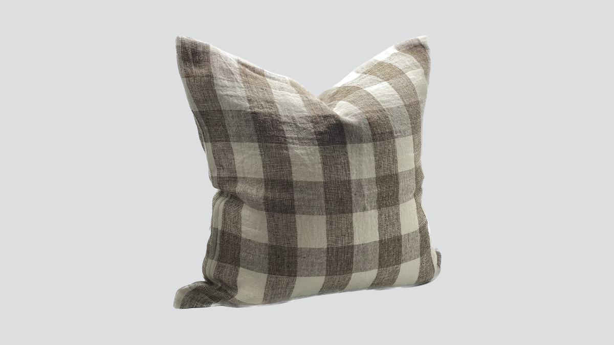 Linen cushion cover - ivory / brown