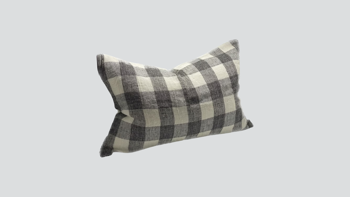 Linen cushion cover - ivory / charcoal