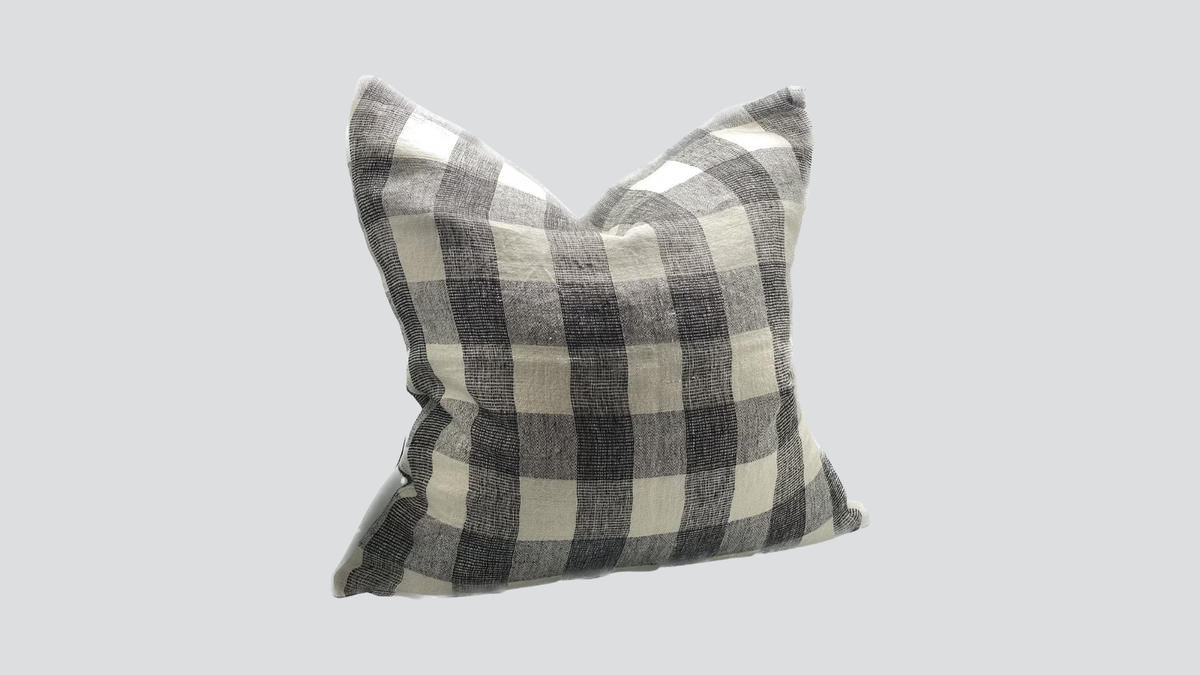 Linen cushion cover - ivory / charcoal