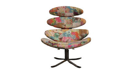 Indian Cotton Patchwork Swivel Chair and Footstool