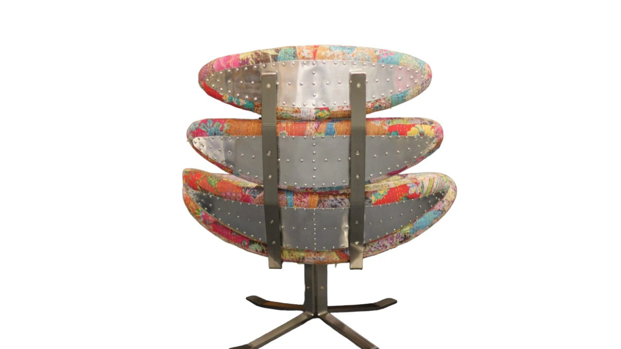 Indian Cotton Patchwork Swivel Chair and Footstool